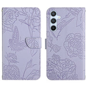 For Samsung Galaxy S25 5G Skin Feel Butterfly Embossed Flip Leather Phone Case(Purple)