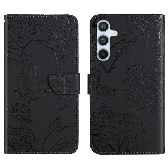 For Samsung Galaxy S25 5G Skin Feel Butterfly Embossed Flip Leather Phone Case(Black)