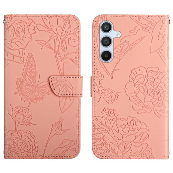 For Samsung Galaxy S25 5G Skin Feel Butterfly Embossed Flip Leather Phone Case(Pink)