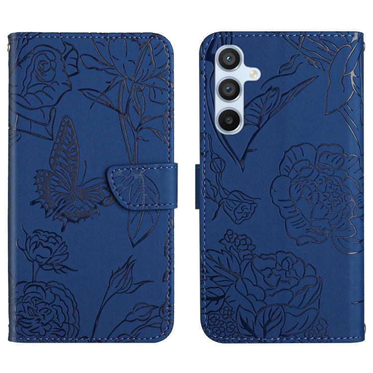 For Samsung Galaxy S25+ 5G Skin Feel Butterfly Embossed Flip Leather Phone Case(Blue)