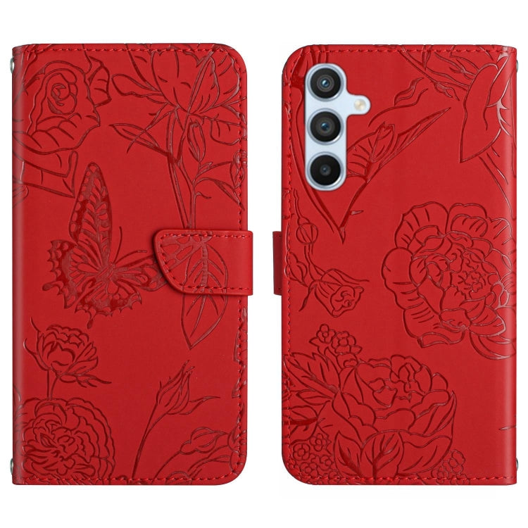 For Samsung Galaxy S25+ 5G Skin Feel Butterfly Embossed Flip Leather Phone Case(Red)