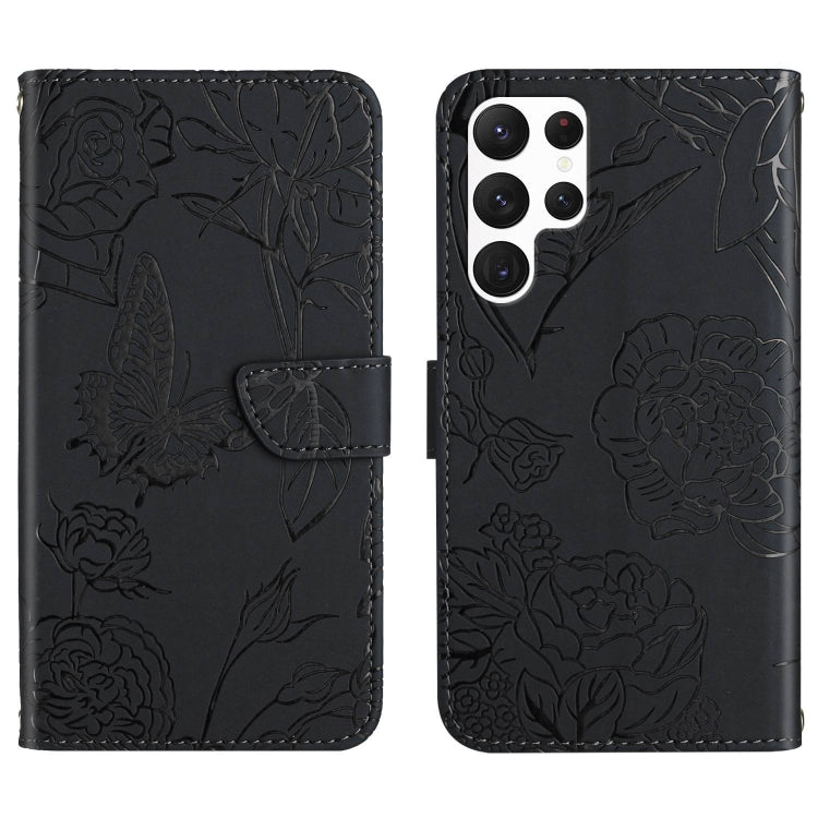 For Samsung Galaxy S25 Ultra 5G Skin Feel Butterfly Embossed Flip Leather Phone Case(Black)