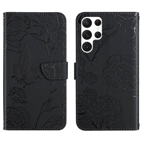 For Samsung Galaxy S25 Ultra 5G Skin Feel Butterfly Embossed Flip Leather Phone Case(Black)