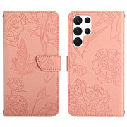 For Samsung Galaxy S25 Ultra 5G Skin Feel Butterfly Embossed Flip Leather Phone Case(Pink)