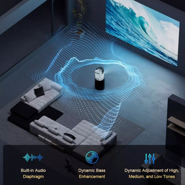 T-2 1920 x 1080P 240ANSI HiSilicon 352 Android 9.0 Portable Projector, UK Plug(White)