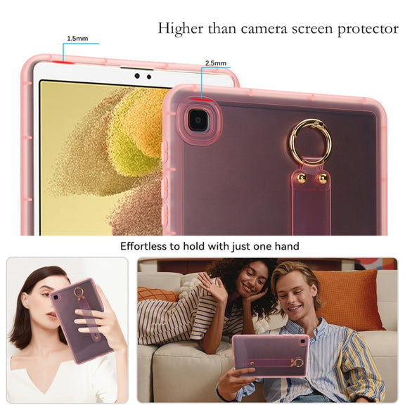 For Samsung Galaxy Tab S9 / S8 / S7 Wristband Holder PC Hybrid TPU Soft Tablet Case(Pink)