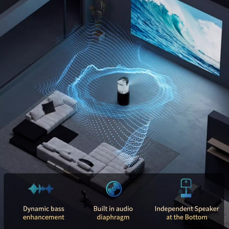TS-2 1920 x 1080P 240ANSI HiSilicon 352 Android 9.0 Telescopic Projector, UK Plug(White)