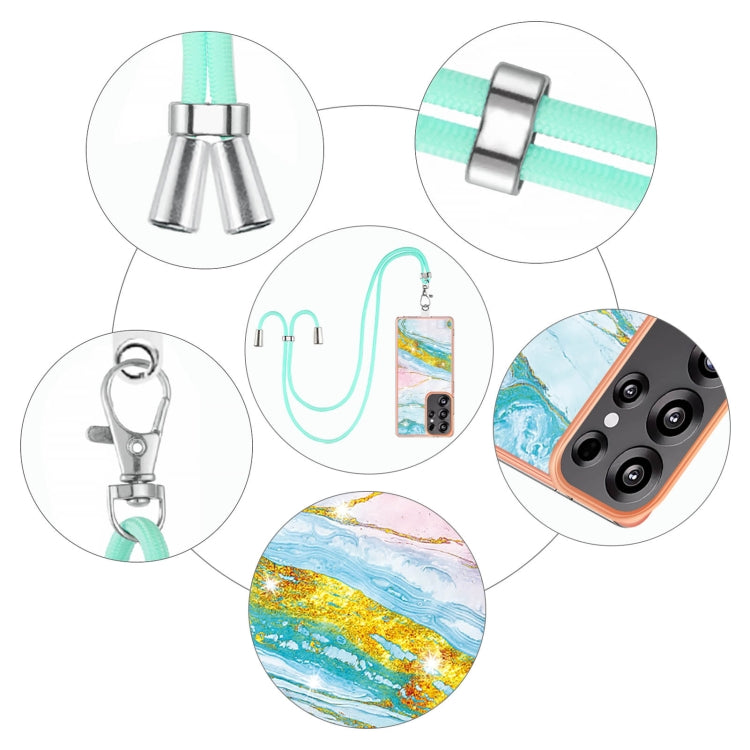 For Samsung Galaxy S25 Ultra 5G Electroplating Marble Dual-side IMD Phone Case with Lanyard(Green 004)