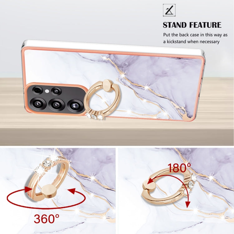For Samsung Galaxy S25 Ultra 5G Electroplating Marble IMD TPU Phone Case with Ring Holder(White 006)