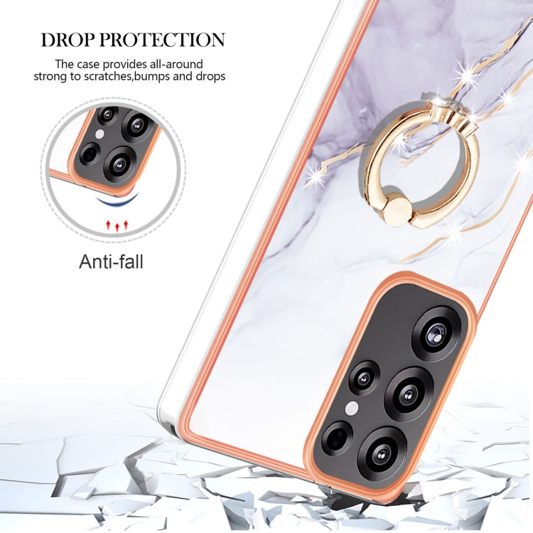For Samsung Galaxy S25 Ultra 5G Electroplating Marble IMD TPU Phone Case with Ring Holder(White 006)