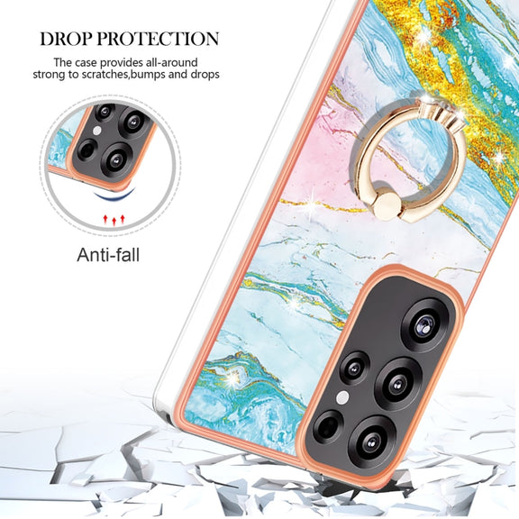 For Samsung Galaxy S25 Ultra 5G Electroplating Marble IMD TPU Phone Case with Ring Holder(Green 004)