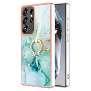 For Samsung Galaxy S25 Ultra 5G Electroplating Marble IMD TPU Phone Case with Ring Holder(Green 003)