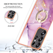 For Samsung Galaxy S25 Ultra 5G Electroplating Marble IMD TPU Phone Case with Ring Holder(Purple 001)