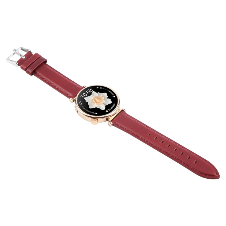 20mm Silver Steel Buckle Genuine Leather Watch Band Wristband(Wine Red)