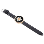 20mm Silver Steel Buckle Genuine Leather Watch Band Wristband(Black)