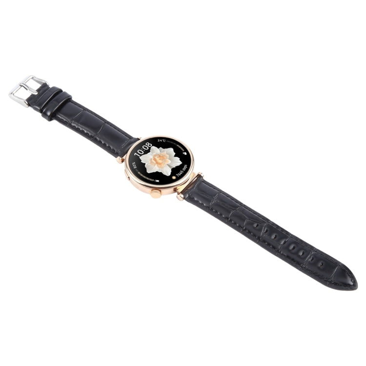 20mm Silver Steel Buckle Genuine Leather Watch Band Wristband(Bamboo Black)