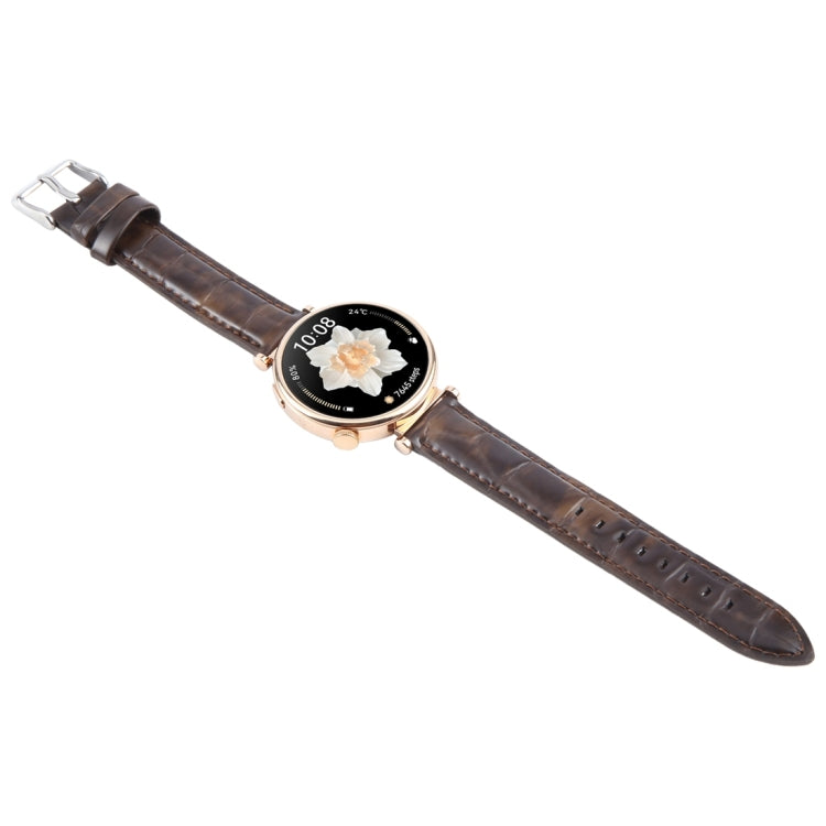 22mm Silver Steel Buckle Genuine Leather Watch Band Wristband(Coffee)