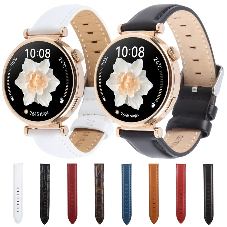 14mm Silver Steel Buckle Genuine Leather Watch Band Wristband(White)