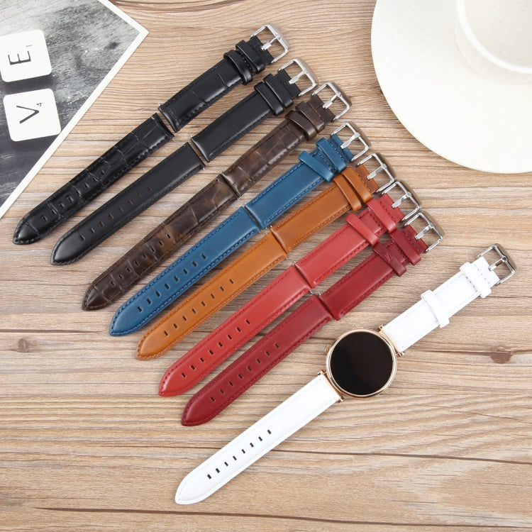 18mm Silver Steel Buckle Genuine Leather Watch Band Wristband(White)