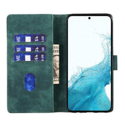 For Samsung Galaxy S25 5G Pen Heart Cat Embossed Leather Phone Case(Green)