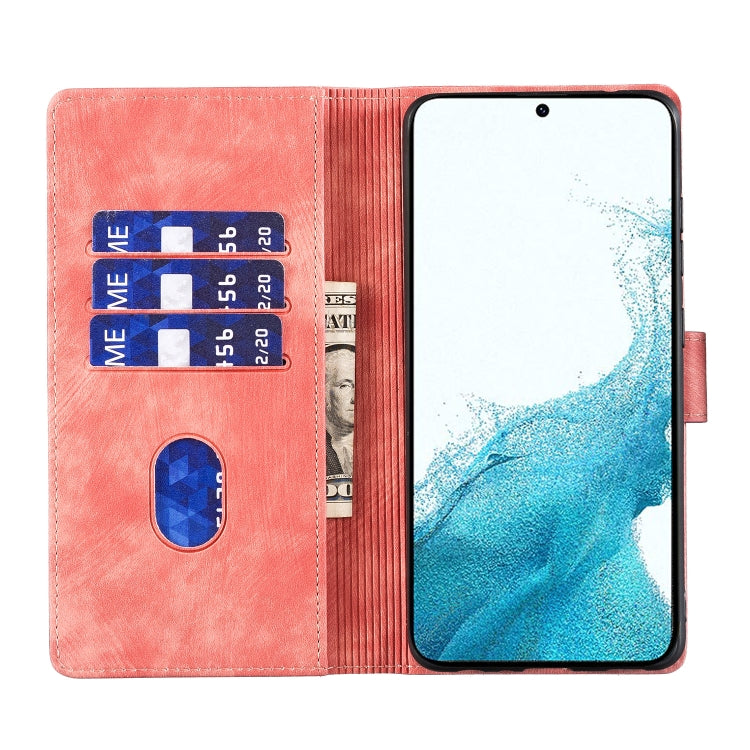 For Samsung Galaxy S25+ 5G Pen Heart Cat Embossed Leather Phone Case(Orange)