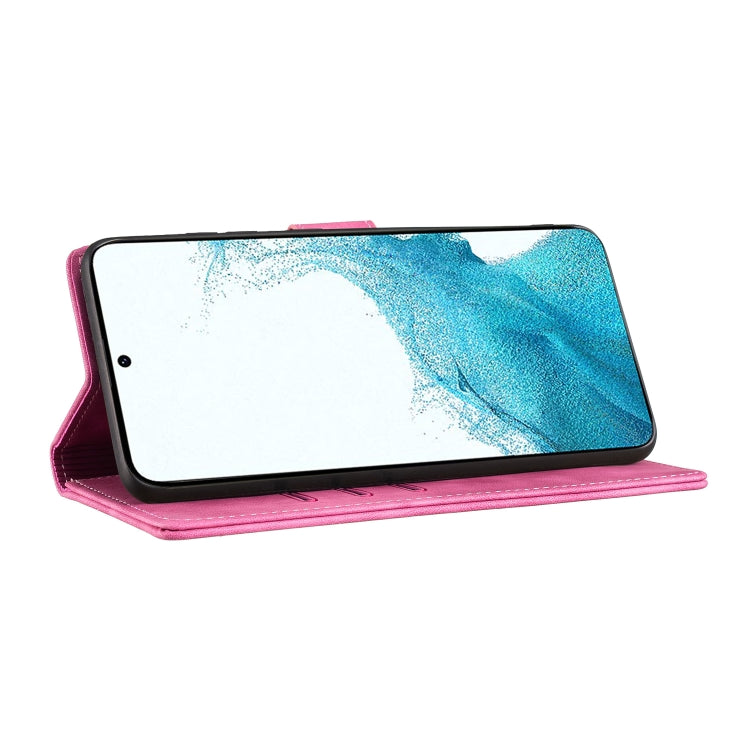 For Samsung Galaxy S25+ 5G Pen Heart Cat Embossed Leather Phone Case(Pink)