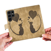For Samsung Galaxy S25 Ultra 5G Pen Heart Cat Embossed Leather Phone Case(Apricot)