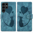For Samsung Galaxy S25 Ultra 5G Pen Heart Cat Embossed Leather Phone Case(Blue) - Galaxy S25 Ultra 5G Cases by PMC TechLife | Online Shopping South Africa | PMC TechLife | Buy Now Pay Later Mobicred