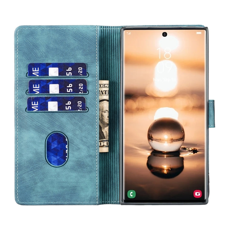 For Samsung Galaxy S25 Ultra 5G Pen Heart Cat Embossed Leather Phone Case(Blue)