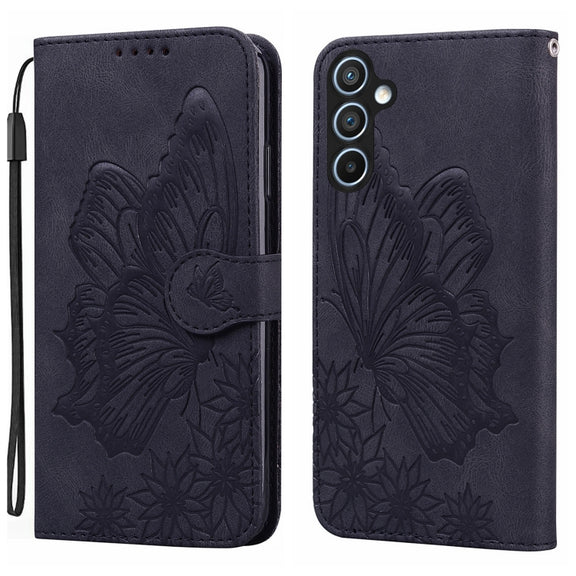 For Samsung Galaxy S25 5G Retro Skin Feel Butterflies Embossing Horizontal Flip Leather Phone Case(Black)