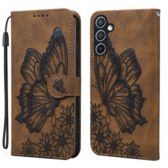 For Samsung Galaxy S25 5G Retro Skin Feel Butterflies Embossing Horizontal Flip Leather Phone Case(Brown)