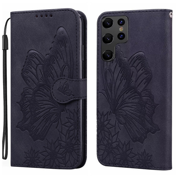 For Samsung Galaxy S25 Ultra 5G Retro Skin Feel Butterflies Embossing Horizontal Flip Leather Phone Case(Black)