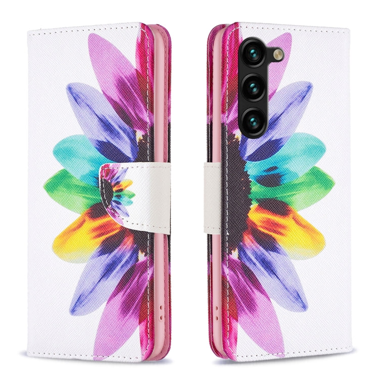 For Samsung Galaxy S25+ 5G Colored Drawing Pattern Leather Phone Case(Sun Flower)