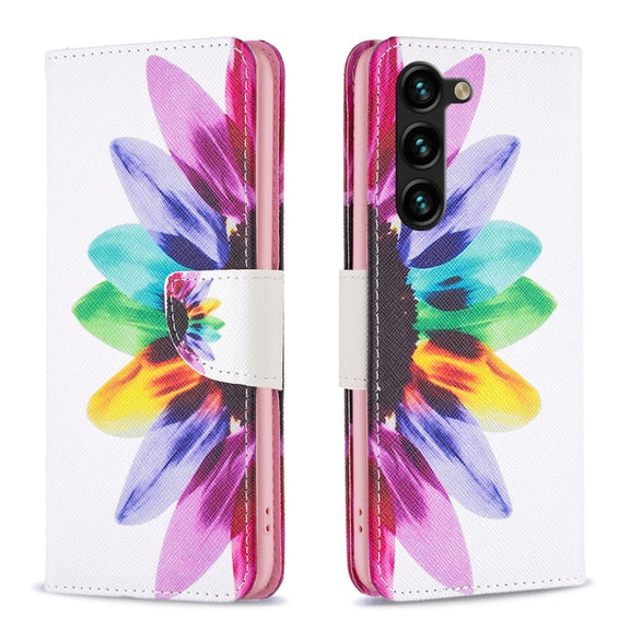 For Samsung Galaxy S25+ 5G Colored Drawing Pattern Leather Phone Case(Sun Flower)