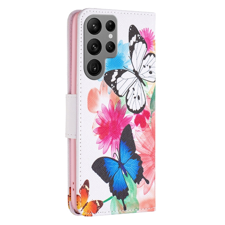 For Samsung Galaxy S25 Ultra 5G Colored Drawing Pattern Leather Phone Case(Butterflies)