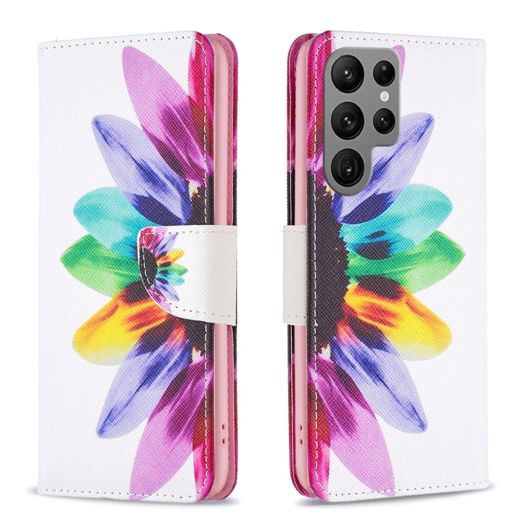 For Samsung Galaxy S25 Ultra 5G Colored Drawing Pattern Leather Phone Case(Sun Flower)