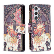 For Samsung Galaxy S25 5G Colored Drawing Pattern Zipper Leather Phone Case(Flower Elephant)