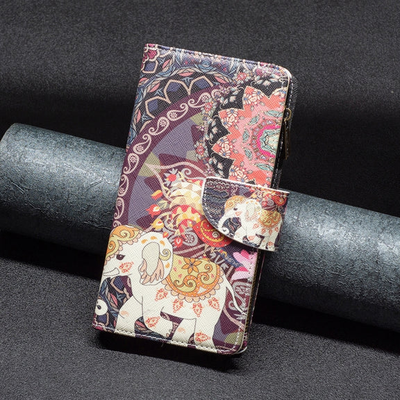 For Samsung Galaxy S25 5G Colored Drawing Pattern Zipper Leather Phone Case(Flower Elephant)