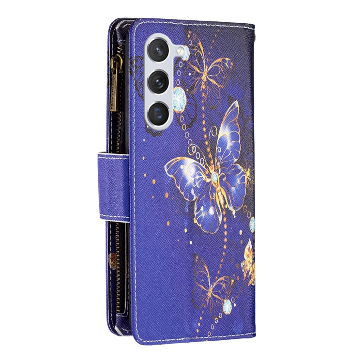 For Samsung Galaxy S25 5G Colored Drawing Pattern Zipper Leather Phone Case(Purple Butterfly)