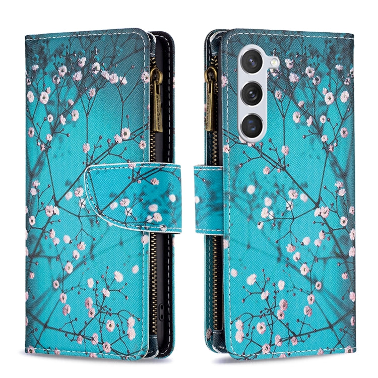 For Samsung Galaxy S25 5G Colored Drawing Pattern Zipper Leather Phone Case(Plum Blossom)