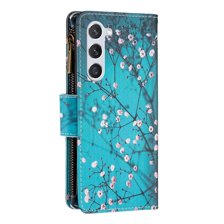 For Samsung Galaxy S25 5G Colored Drawing Pattern Zipper Leather Phone Case(Plum Blossom)