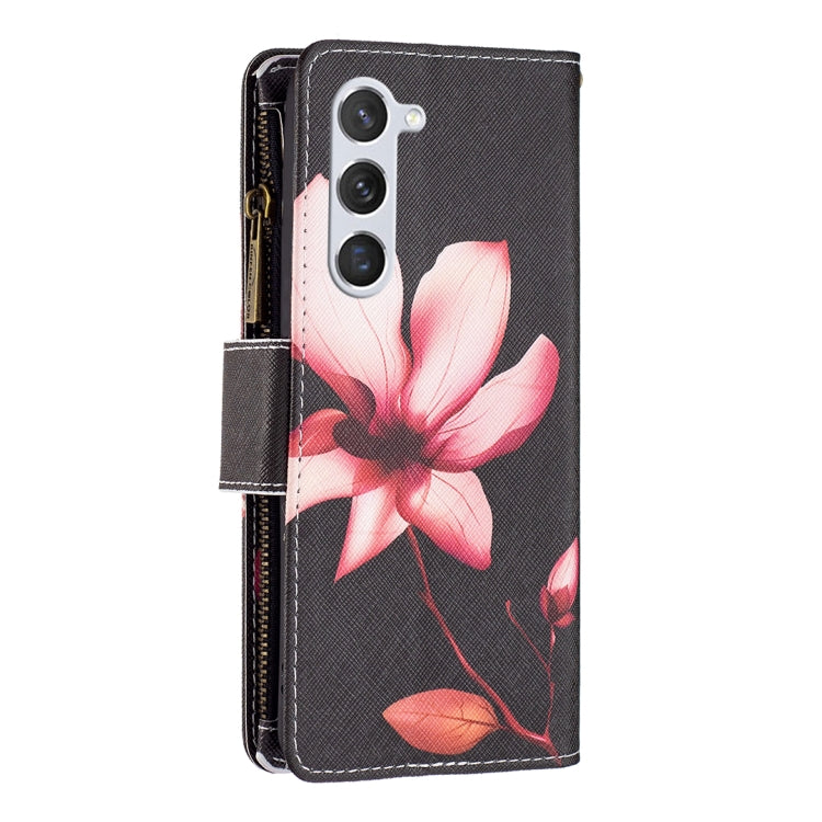 For Samsung Galaxy S25 5G Colored Drawing Pattern Zipper Leather Phone Case(Lotus)