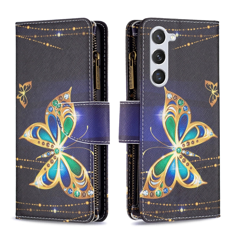 For Samsung Galaxy S25 5G Colored Drawing Pattern Zipper Leather Phone Case(Big Butterfly)