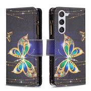For Samsung Galaxy S25 5G Colored Drawing Pattern Zipper Leather Phone Case(Big Butterfly)
