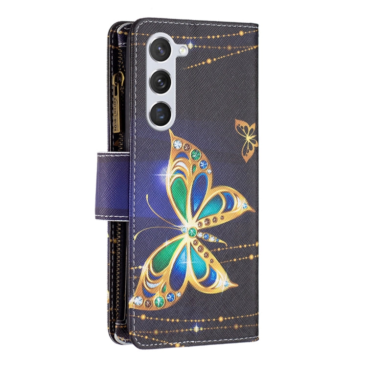 For Samsung Galaxy S25 5G Colored Drawing Pattern Zipper Leather Phone Case(Big Butterfly)
