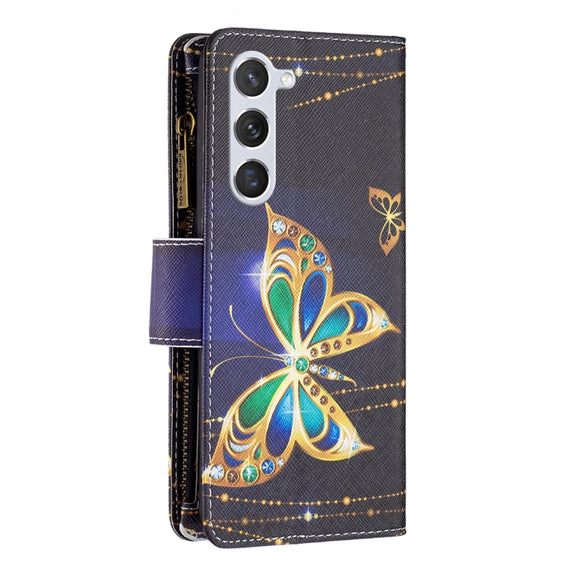 For Samsung Galaxy S25 5G Colored Drawing Pattern Zipper Leather Phone Case(Big Butterfly)