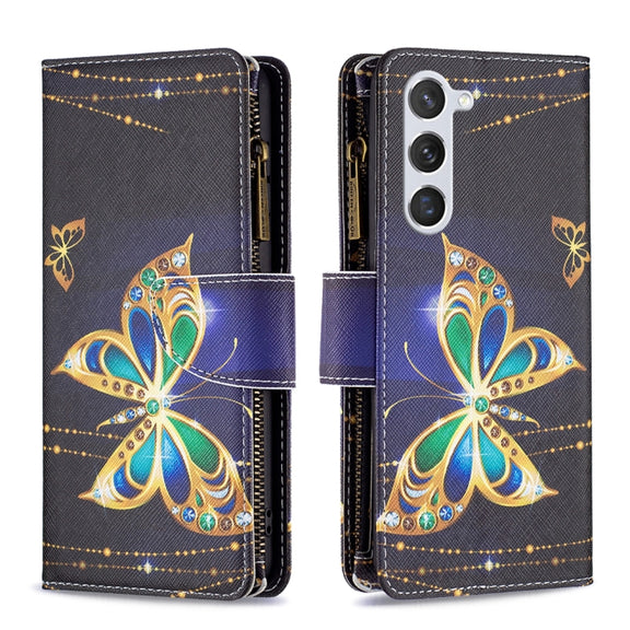 For Samsung Galaxy S25 5G Colored Drawing Pattern Zipper Leather Phone Case(Big Butterfly)