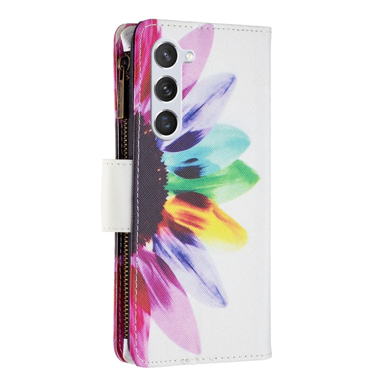 For Samsung Galaxy S25 5G Colored Drawing Pattern Zipper Leather Phone Case(Sun Flower)
