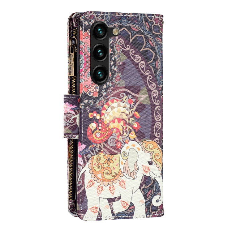 For Samsung Galaxy S25+ 5G Colored Drawing Pattern Zipper Leather Phone Case(Flower Elephant)