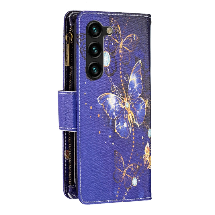 For Samsung Galaxy S25+ 5G Colored Drawing Pattern Zipper Leather Phone Case(Purple Butterfly)